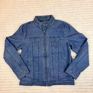 Levis Mens Field Jacket Blue Cotton Nylon Blend Full Zip Utility Coat Size M